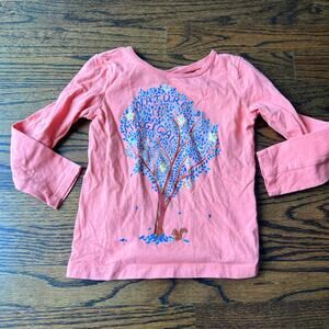 Girl's Orange Long Sleeve Tree Shirt with Back Cut Out Detail - 4T